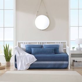 4 Piece Coastal Blue Navy White Stripes Cotton Daybed Cover Bedding Set