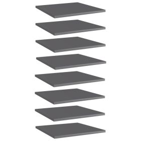 Bookshelf Boards 8 pcs High Gloss Gray 15.7"x15.7"x0.6" Engineered Wood