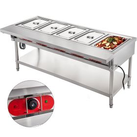 VEVOR Commercial Electric Food Warmer 5 Pot Steam Table Food Warmer 18 Quart/Pan with Lids with 7 Inch Cutting Board Food Grade Stainless Steel Steam