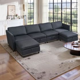 Convertible Sectional Sofa with Storage Seat 6 Seat Sofa with Reversible Chaise U Shaped Sectional Couch for Living Room,Dark Grey