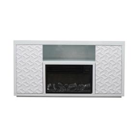 Timeless White Electric Fireplace with LED Panel, Speakers, and Remote