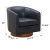 Tessa Midnight Blue Top Grain Leather Wood Base Swivel Chair