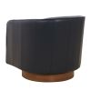 Tessa Midnight Blue Top Grain Leather Wood Base Swivel Chair