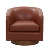 Tessa Caramel Top Grain Leather Wood Base Swivel Chair