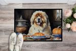 Tibetan Mastiff Fall Kitchen Pumpkins Doormat Front Door Mat Indoor Outdoor Rugs for Entryway, Non Slip Washable Low Pile, 24H X 36W