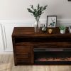 Bridgevine Home Sausalito 78 inch Electric Fireplace TV Stand Console for TVs up to 95 inches, Minimal Assembly, Whiskey Finish
