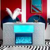 Timeless White Electric Fireplace with LED Panel, Speakers, and Remote