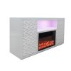 Timeless White Electric Fireplace with LED Panel, Speakers, and Remote