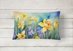 Flowers in Watercolor Throw Pillow Throw Pillow for Indoor Couch Bed Outdoor Patio Washable, Daffodils 1561,12Hx16W