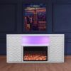 Timeless White Electric Fireplace with LED Panel, Speakers, and Remote