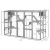 Wooden Outdoor Cat House Catio Playground Cat Window Box Outside Enclosure with Weather Protection Roof for Multiple Kitties