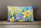 Flowers in Watercolor Throw Pillow Throw Pillow for Indoor Couch Bed Outdoor Patio Washable, Daffodils 1561,12Hx16W