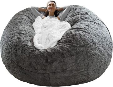 Bag Chair Cover(it was only a Cover;  not a Full Bean Bag) Chair Cushion;  Big Round Soft Fluffy PV Velvet Sofa Bed Cover;  Living Room Furniture;  La (Color: DARK GREY)