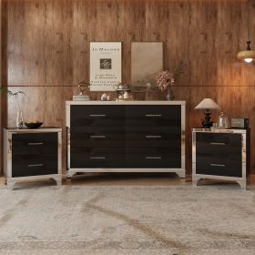3-Pieces Sets,Dresser and Two Nightstands with Metal Handles and Mirror Decoration, Elegant (material: MDF, Color: Black)