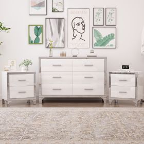 3-Pieces Sets,Dresser and Two Nightstands with Metal Handles and Mirror Decoration, Elegant (material: MDF, Color: White)
